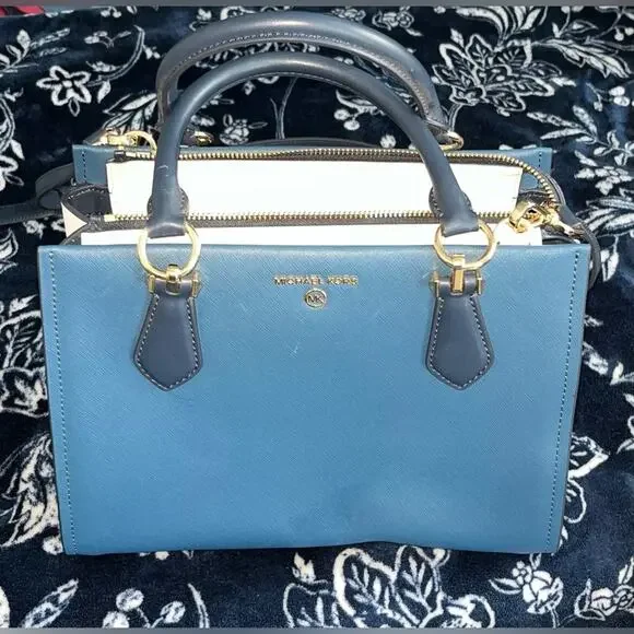 Michael Kors Marilyn Medium Two-Tone Saffiano Leather Satchel